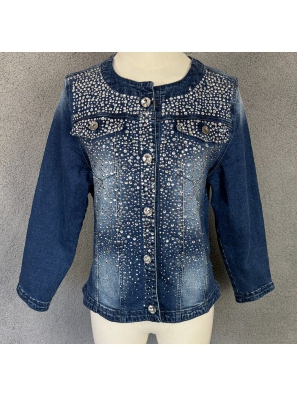 No Secrets Milano Women's Rhinestone Studded Denim Jacket  Blue Size 46 Pre-Own.